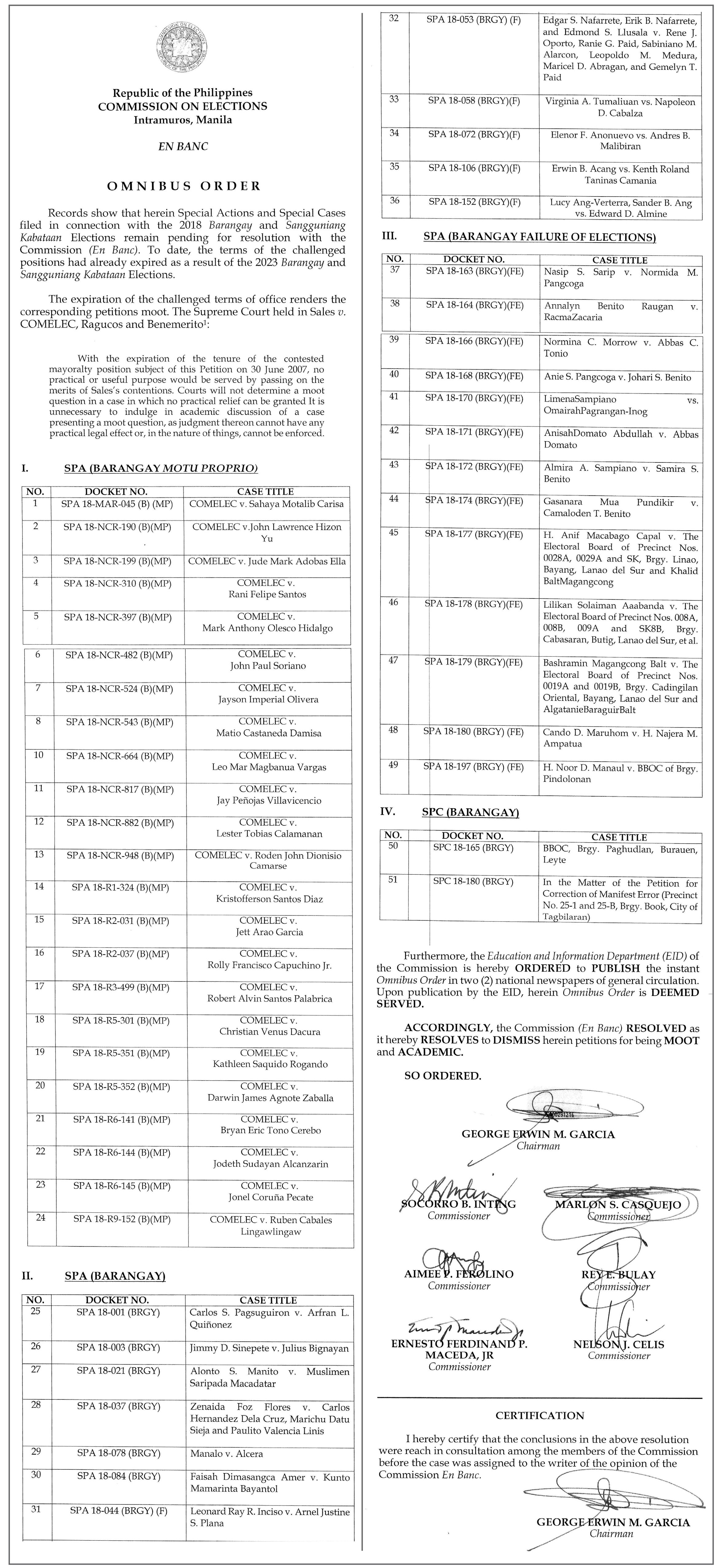 Omnibus Order - En banc